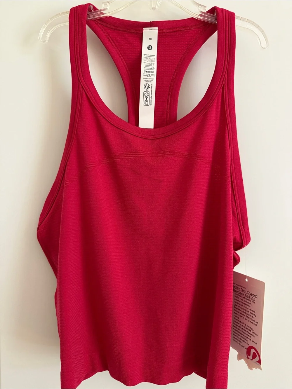 NWT Lululemon Swiftly Tech Cropped Racerback Tank 2.0 Pink Dragonfruit Sz 10 NEW